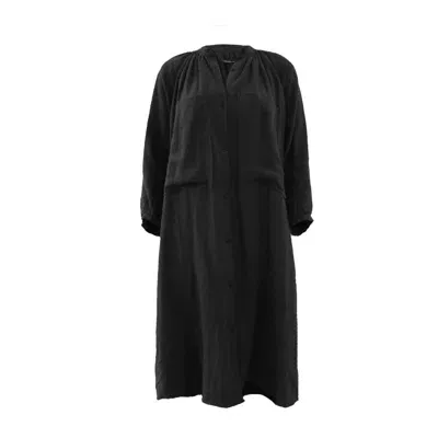 Joeleen Torvick Women's Gathered Linen Midi Shirt Dress - Black