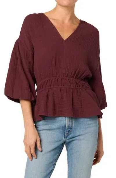 Joe's Gauze Flounce Top In Vineyard Wine