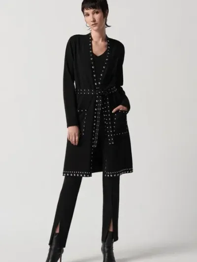 Joseph Ribkoff Black Sweater Knit Coat With V-shape Neckline 234919 Col 11