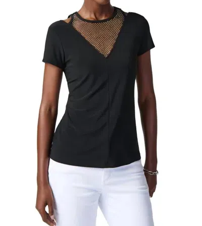 Joseph Ribkoff Silky Knit Rhinestone Mesh Top In Black