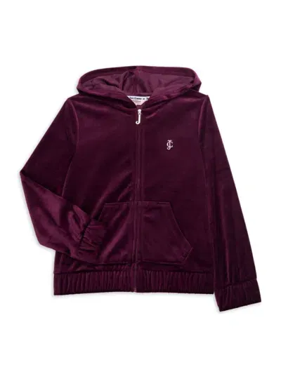 Juicy Couture Kids' Girl's Velour Hooded Jacket In Purple