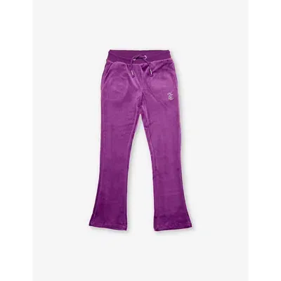 Juicy Couture Kids' Diamanté-text Bootcut-leg Velour Jogging Bottoms 7-16 Years Gloxini In Gloxinia