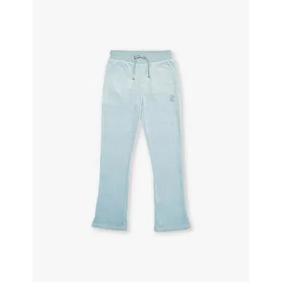 Juicy Couture Kids' Diamanté-text Bootcut-leg Velour Jogging Bottoms 7-16 Years Stone Blu In Stone Blue