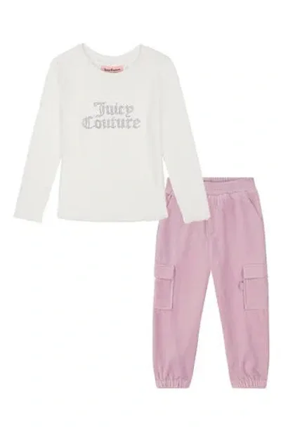 Juicy Couture Kids' Long Sleeve T-shirt & Cargo Joggers Set In Dawn Pink