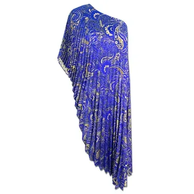 Julia Clancey Blue Lady Electric Paisley Pleated Lurex Kaftan Set