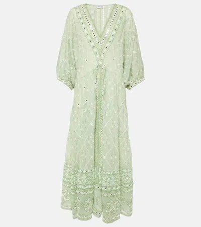 Juliet Dunn Embellished Cotton Kaftan In Sage