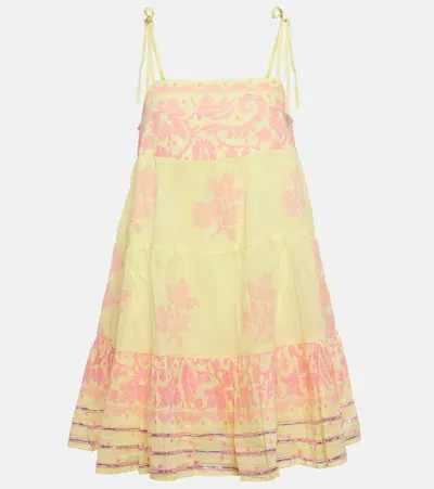 Juliet Dunn Printed Tiered Cotton Minidress In Yellow