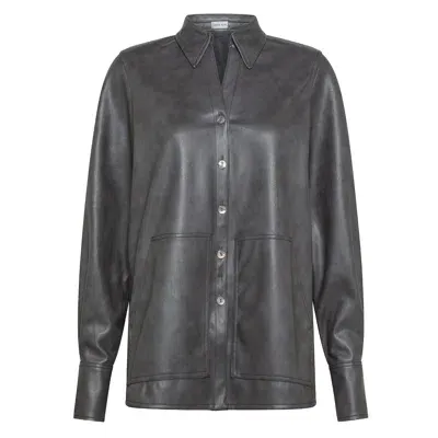 Jungle Julia Women's Grey Leather Coated Fabric Shirt