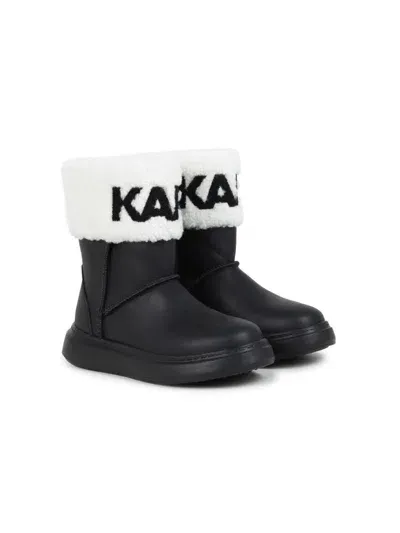 Karl Lagerfeld Kids' Faux-fur Leather Ankle Boots In Black