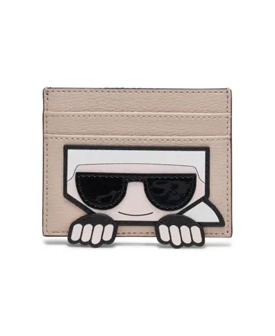 Karl Lagerfeld Leather Card Case Wallet In Shell