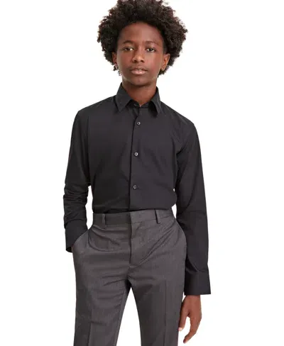 Kenneth Cole Reaction Kids' Big Boys Solid Long-sleeve Classic-fit Dress Shirt In Black