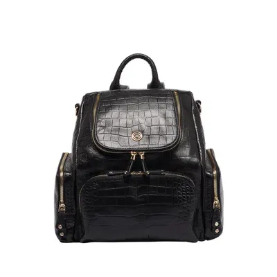 Kerikit England Women's Amber Midi Croc Embossed Black Leather Backpack