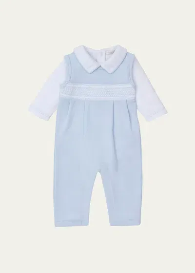 Kissy Kissy Kids' Boy's Punto Ingles Hand Smocked Overall Set In Light Blue/white