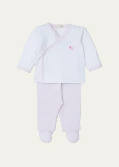 Kissy Kissy Kids' Girl's Premier Puppies Footed Pant Set In White/pink