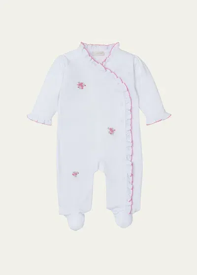 Kissy Kissy Kids' Girl's Roses And Blooms Hand Embroidered Footie In White/pink