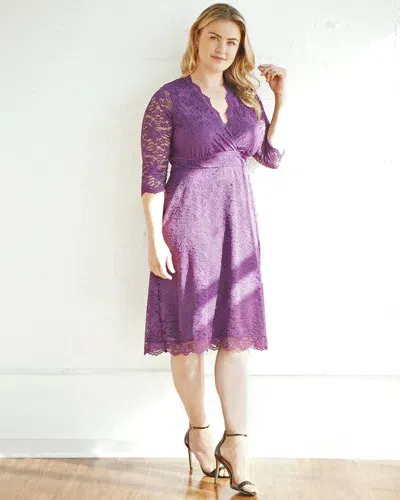 Kiyonna Scalloped Boudoir Lace Dress In Purple