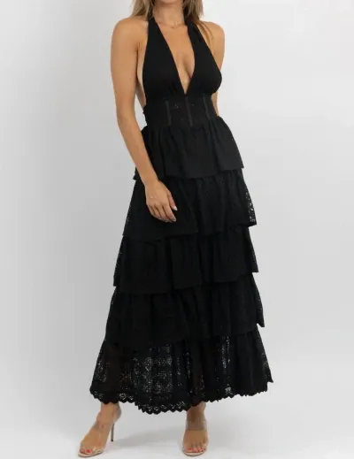 Klesis Arya Eyelet Maxi Dress In Black