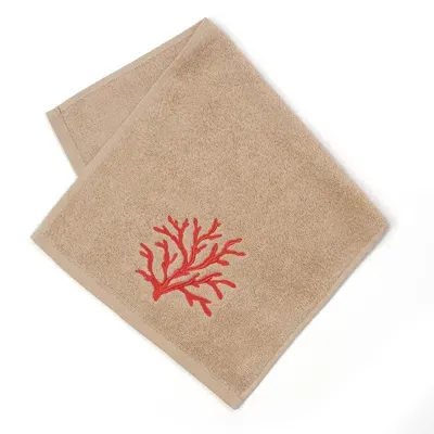 Km Home Collection Red Coral Embroidered Hand Towel In Orange/red