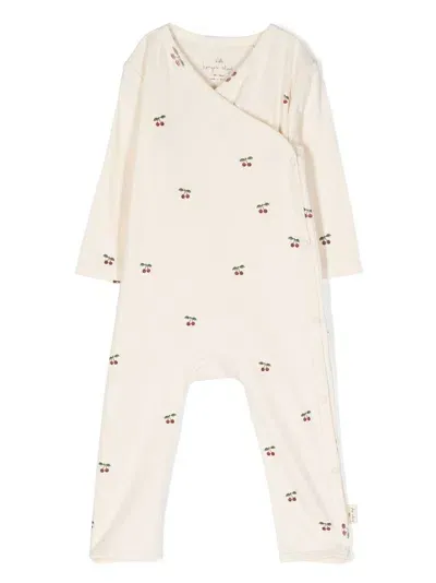 Konges Sløjd Organic Cotton Cherry Print Babygrow In Neutrals