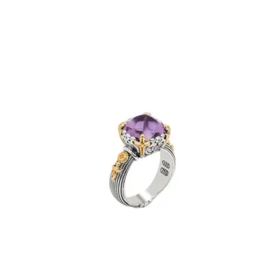 Konstantino Delos 2 Sterling Silver 18k Gold & Amethyst Ring Dmk2150-101-cab S8 In Metallic