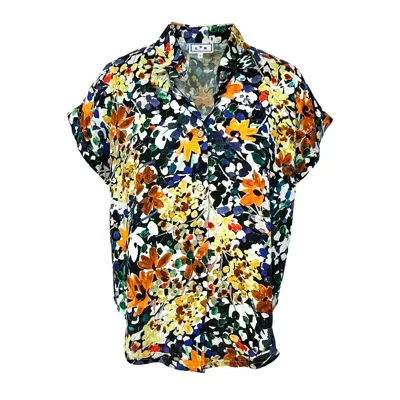 L2r The Label Women's Short-sleeved Linen Shirt - Floral Black Print