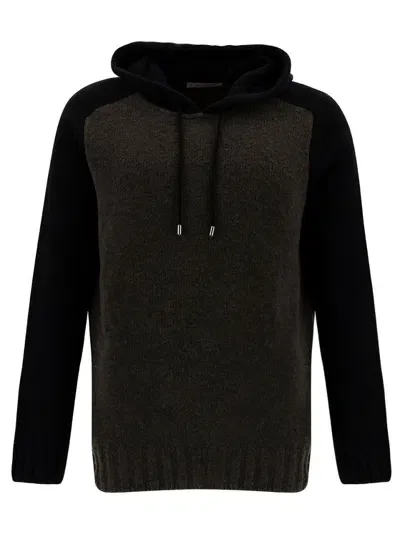 La Fileria Black Hooded Bi-color Sweater