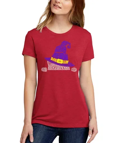 La Pop Art Women's Peeking Witch Cat Premium Blend Word Art T-shirt In Red