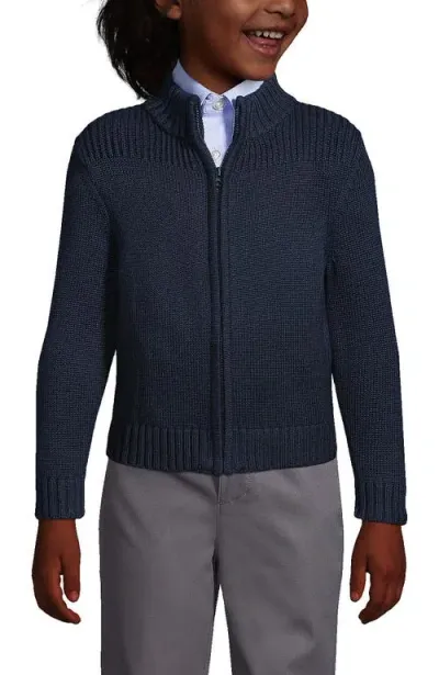 Lands' End Kids'  School Uniform Boys Cotton Modal Zip Front Cardigan Sweater In Classic Navy