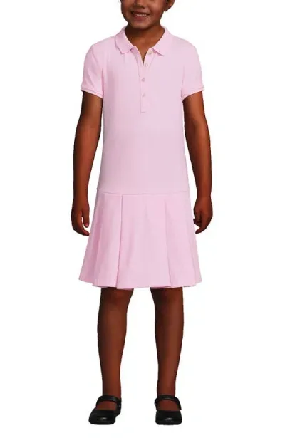 Lands' End Kids'  School Uniform Girls Short Sleeve Mesh Pleated Polo Dress In Ice Pink