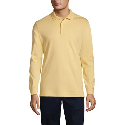 Lands' End School Uniform  Long Sleeve Interlock Polo Shirt In Maize