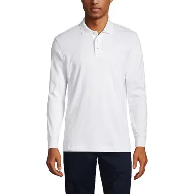 Lands' End School Uniform  Long Sleeve Interlock Polo Shirt In White