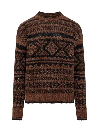 Laneus Jacquard Sweater In Brown