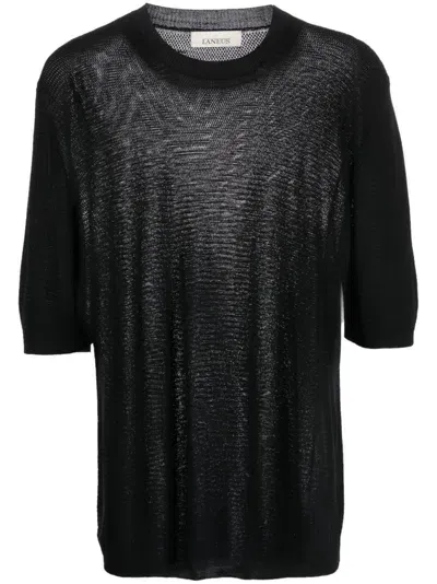 Laneus Short-sleeve Bemberg Sweatshirt In Black