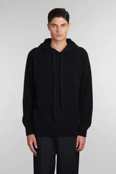 Laneus Drawstring-hood Knitted Jumper In Black