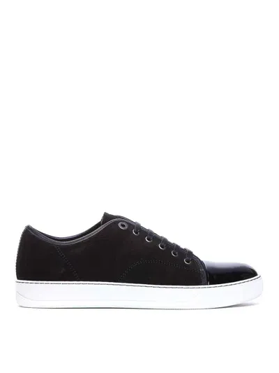 Lanvin Men's Patent Leather/suede Low-top Sneakers In Black