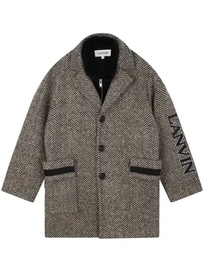 Lanvin Enfant Herringbone Single-breasted Coat In 黑色