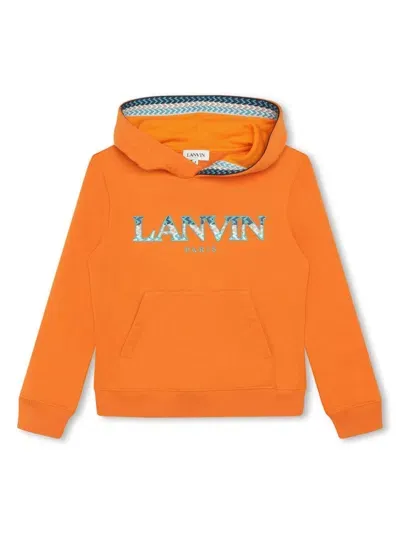 Lanvin Enfant Kids' Logo-print Cotton Hoodie In Orange