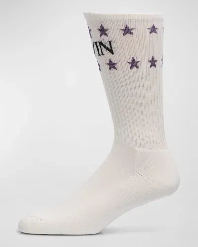 Lanvin Men's Logo And Stars Crew Socks In White Mustangblack 0741