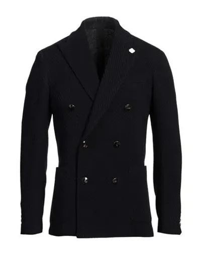 Lardini Black Wool Cardigan Jacket In Blue