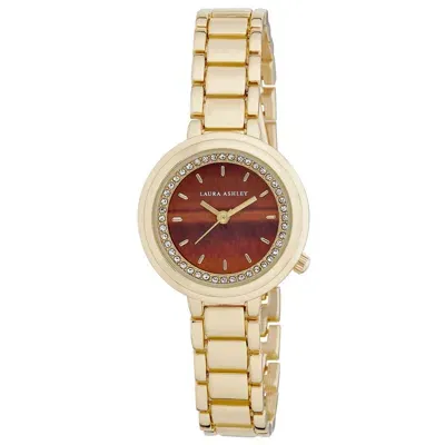 Pre-owned Laura Ashley Women's 30mm Round Case Stone Encusted Dial Watch (la2080) In Gold