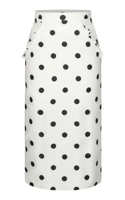 Laura Garcia Mila Ruffle-trimmed Linen Midi Skirt In Black,white