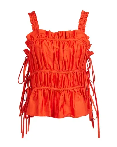 Lavaand Women's Red The Ava Ruched Tie Side Cami In Sunset Orange