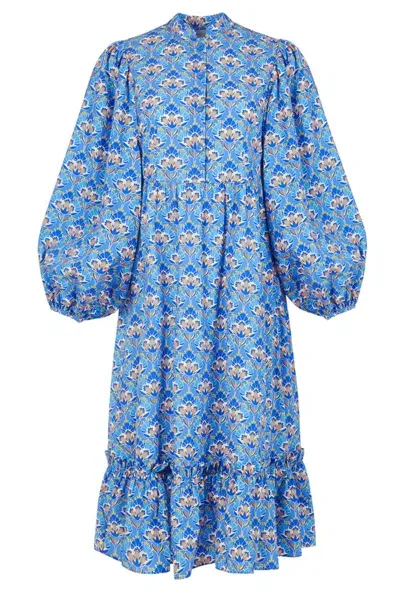 Lavaand Women's The Amelia Organic Cotton Midi Shirt Dress In Blue Lotus Floral