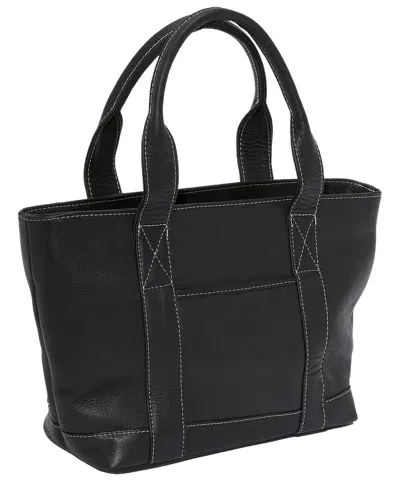 Le Donne Double Strap Small Pocket Leather Tote In Black