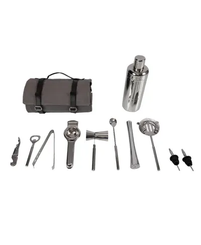 Legacy Barkeep Bar Tool Roll Up Kit, Set Of 12 In Gray With Black Accents