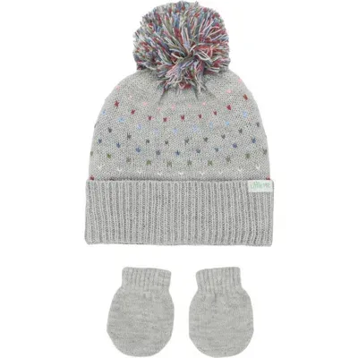 Little Me Kids'  Rainbow Birdseye Pompom Beanie & Mittens Set In Gray