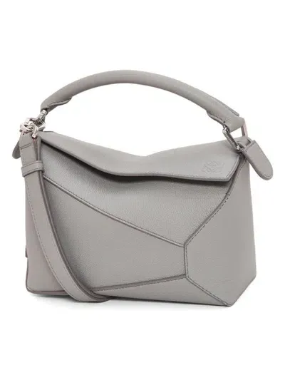 Loewe Small Puzzle Edge Leather Shoulder Bag In Pearl Grey