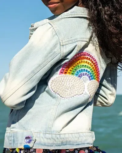 Lola + The Boys Kids' Girl's Rainbow Pearl Denim Jacket In Blue