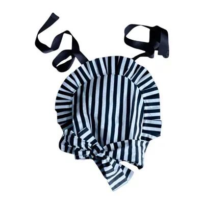 London Atelier Byproduct Women's Black / White Black & White Striped Halter Backless Ruffle Top In Black/white