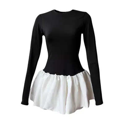 London Atelier Byproduct Women's Black / White Black Top With White Balloon Ruffle Peplum In Black/white